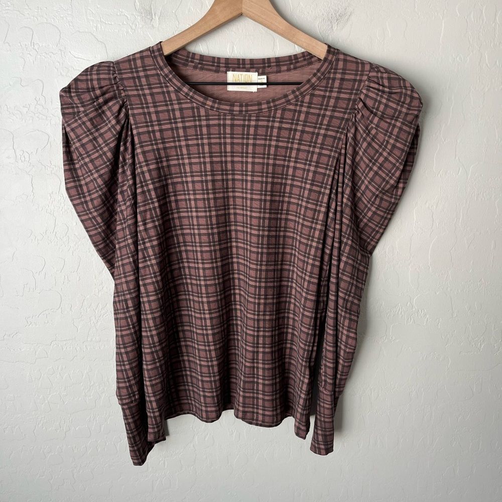 Nation LTD Romy Puff Long Sleeve Plaid Top Tartan Plaid Size Small - Picture 3 of 8